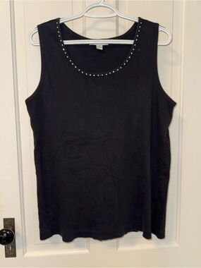 Carolyn Taylor Black Rhinestone Trim Scoop Neck Tank Size 3X Womens